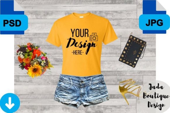 Gold T-shirt Mockup: Women Style Design Template
