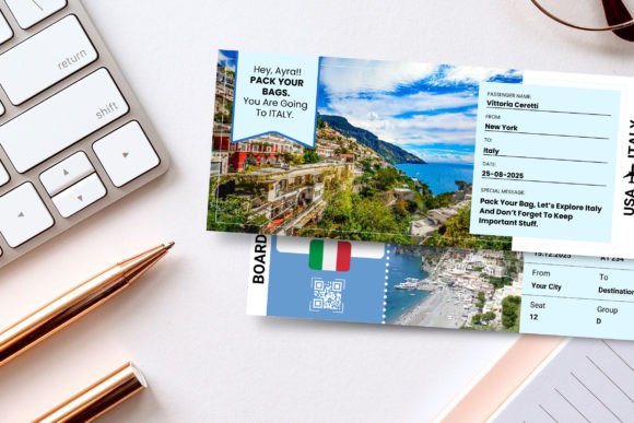 Italy Trip Surprise Gift Ticket Canva Template Guide